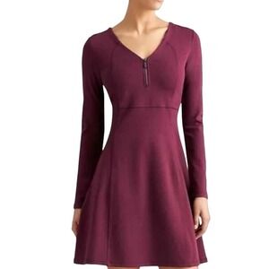 Athleta Whereupon Dress Burgundy Long Sleeve Knee Length XS Petite